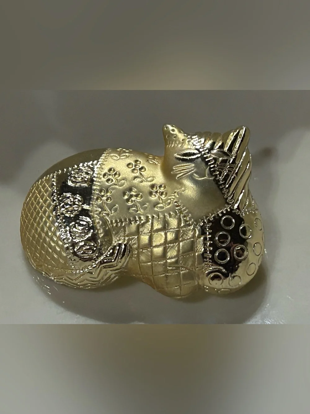 Vintage Quilted Calico Patchwork  Cat Brooch - Picture 7 of 7